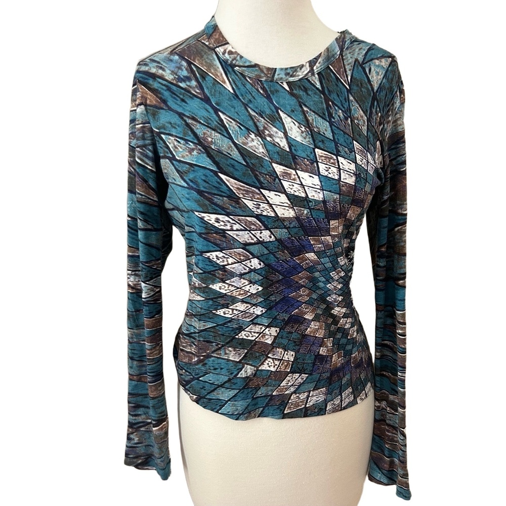 Karen Kane Y2K Geometric Print Long Sleeve Top Women’s Large Stretch